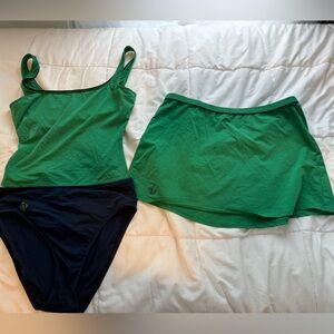 Ralph Lauren Women’s Tankini Swim Suit & Skirt Kelly Green & Navy
